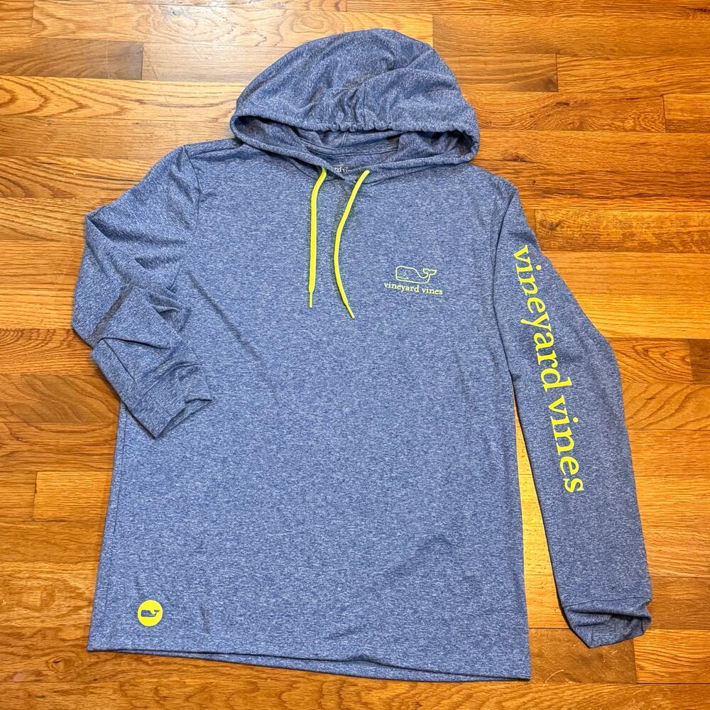 Vineyard Vines Performance Women XS Heathered Blue Neon Yellow Hooded Sweatshirt
